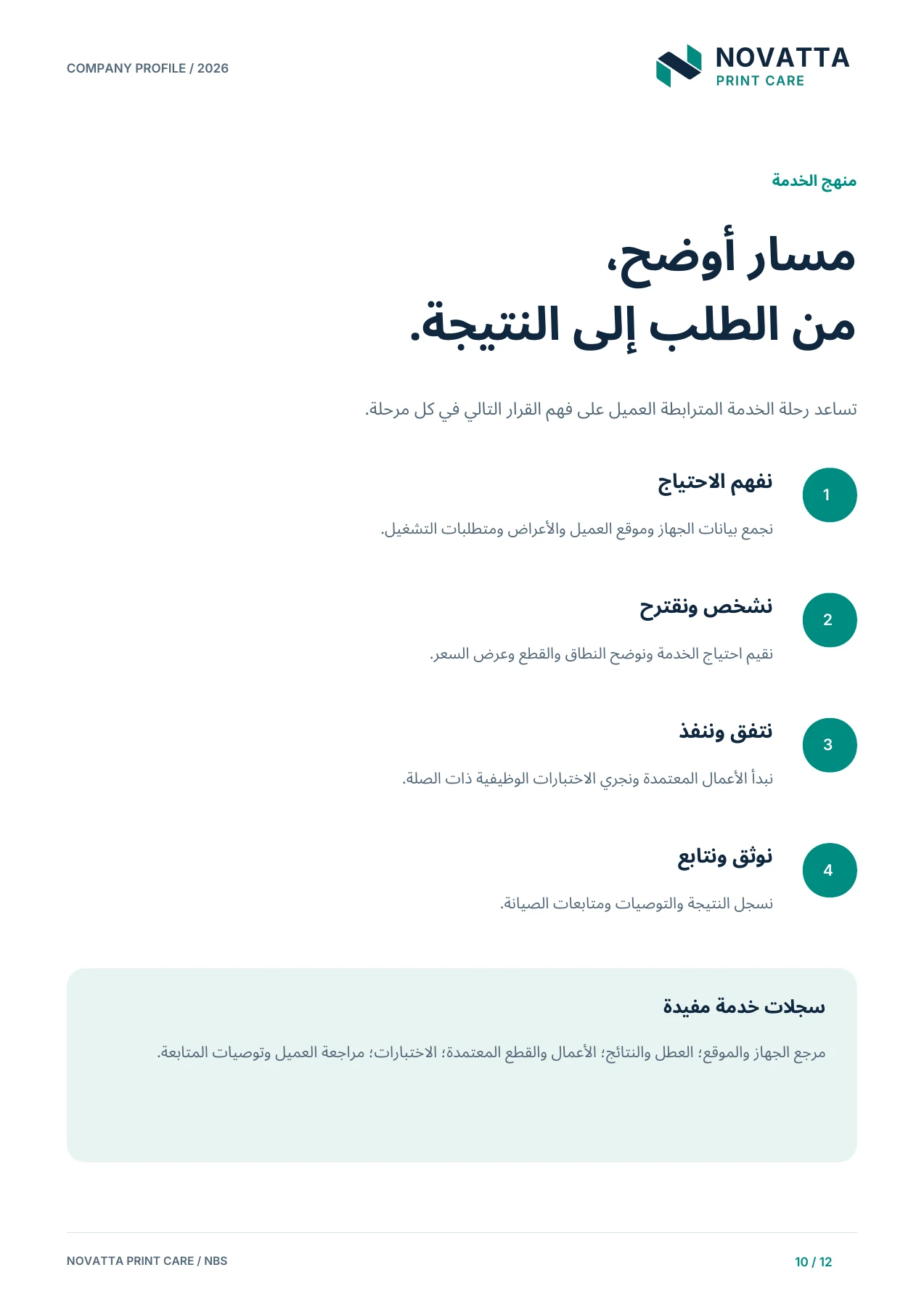 الملف التعريفي لنوفاتا للعناية بالطباعة - منهج الخدمة