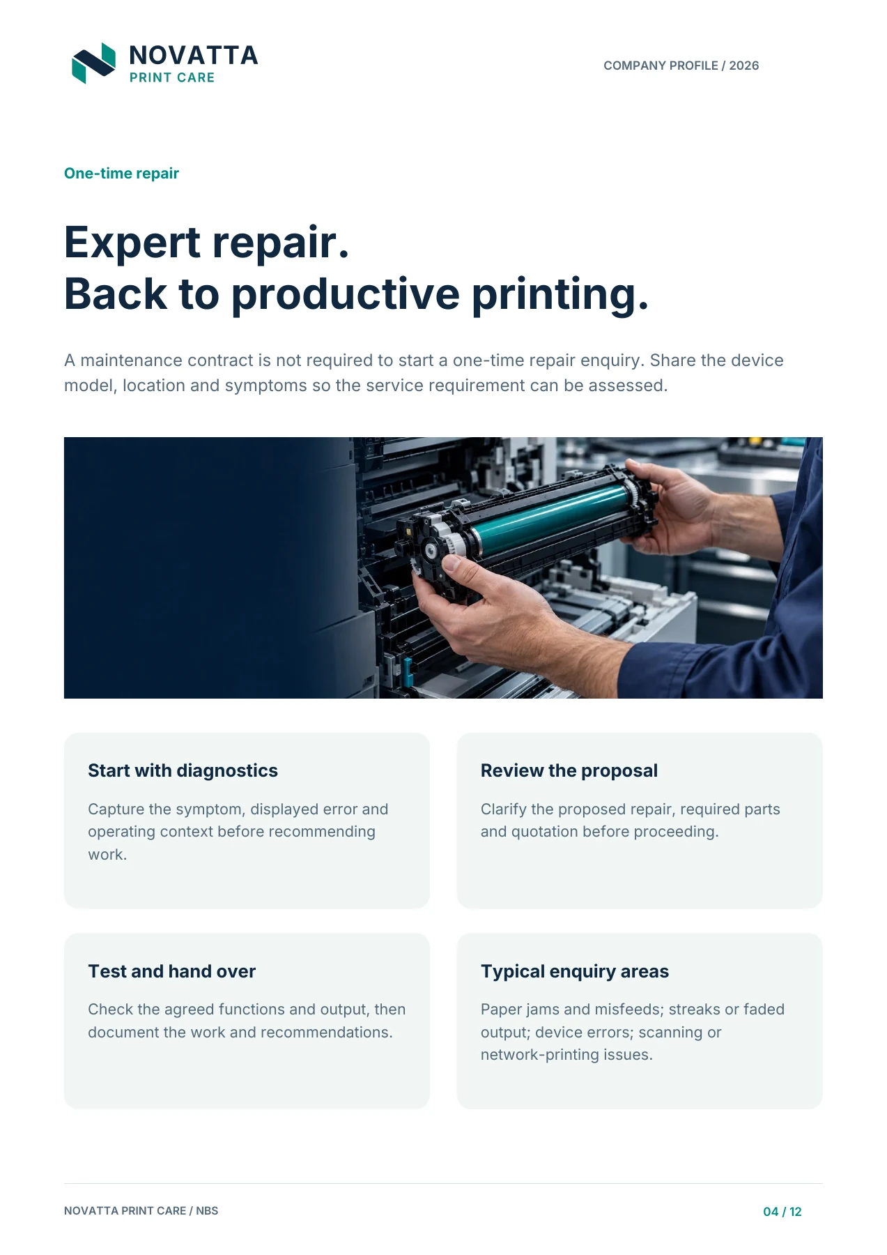 NPC company profile - One-time repair